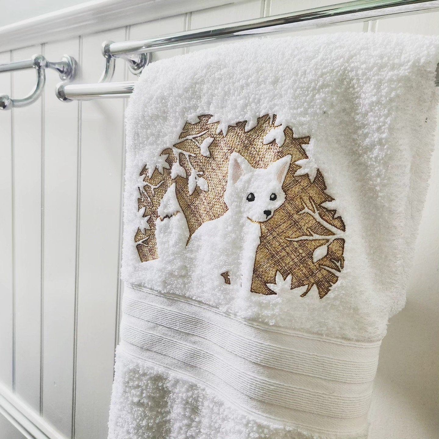 Fox Embroidered Bath Towel Fall autumn