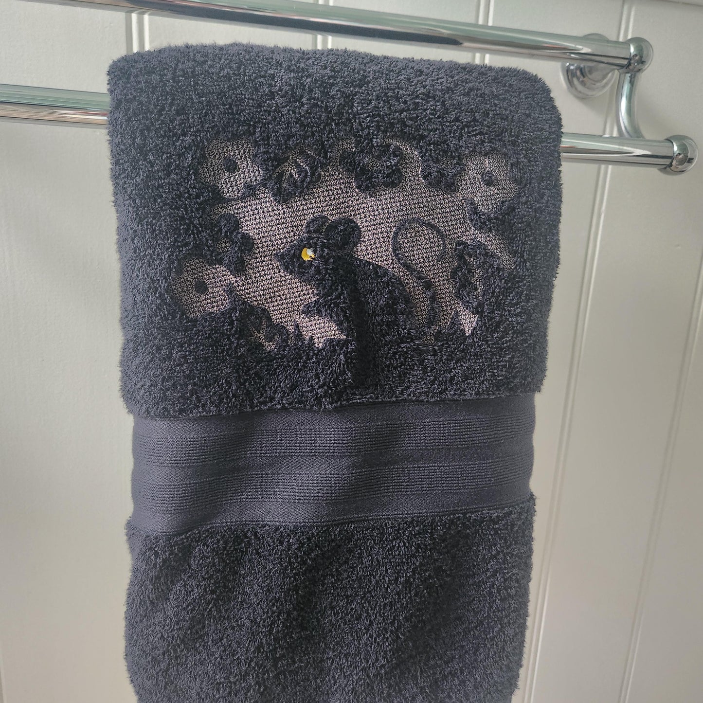 Mouse Embroidered Bath Towel black