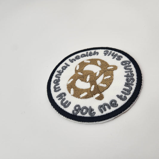 Patch mental health got me twisting shit pretzel Iron on Embroidery