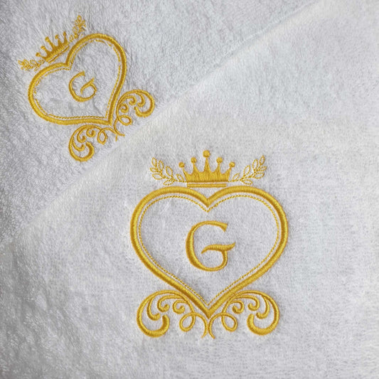 Monogram embroidered initial towel set baby shower gift present Gold heart