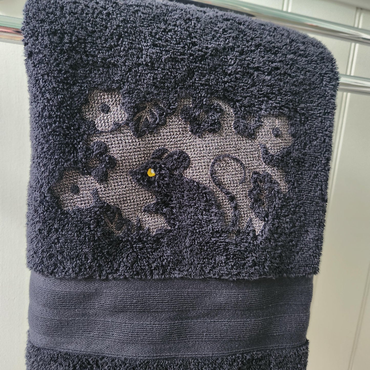 Mouse Embroidered Bath Towel black