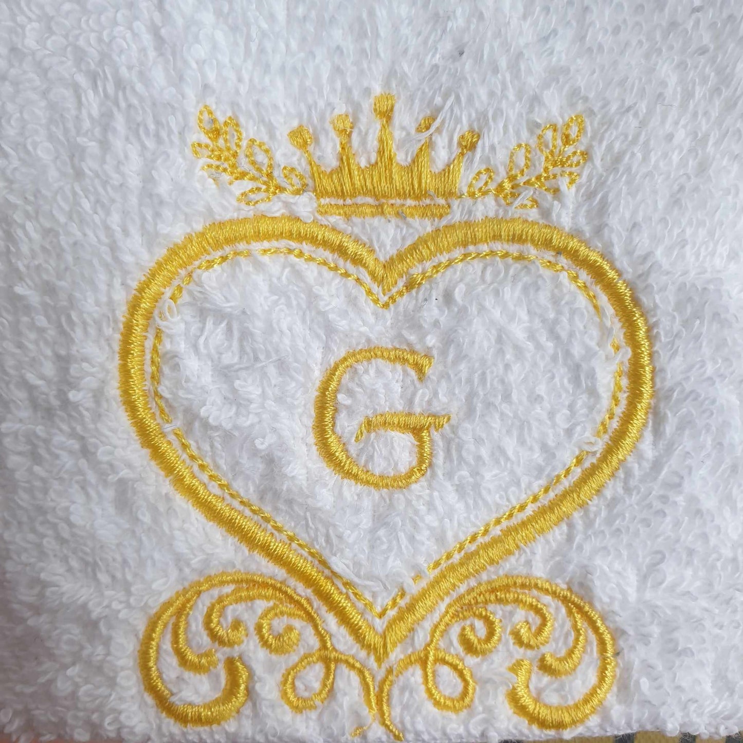 Monogram embroidered initial towel set baby shower gift present Gold heart