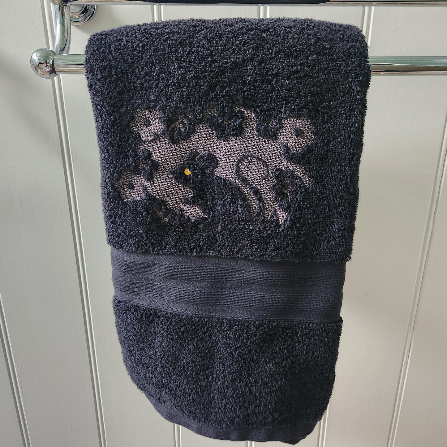 Mouse Embroidered Bath Towel black