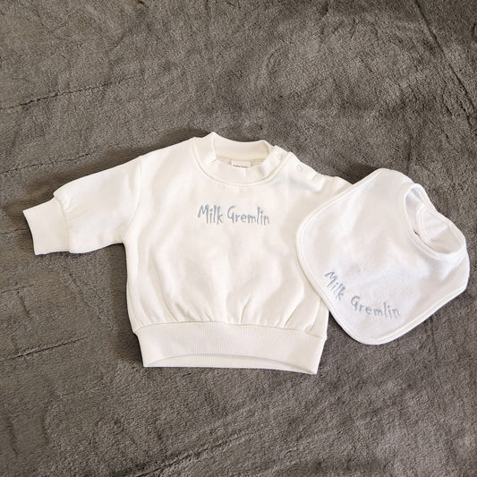 Milk Gremlin Embroidered Sweatshirt and Bib Set