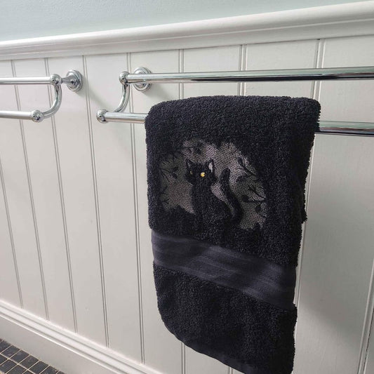 Cat Embroidered Bath Towel black shadows
