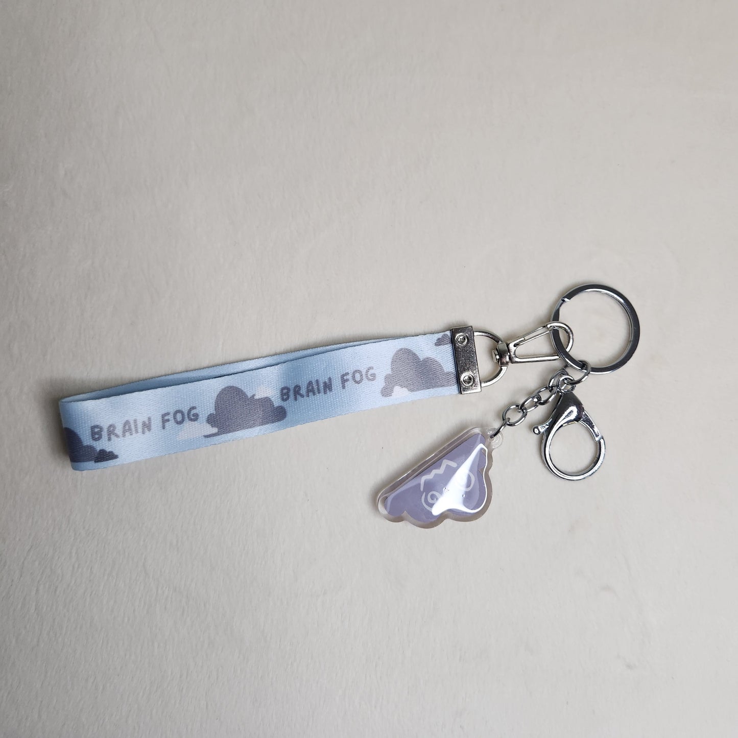 Brain fog wristlet ADHD keychain lanyard blue cloud
