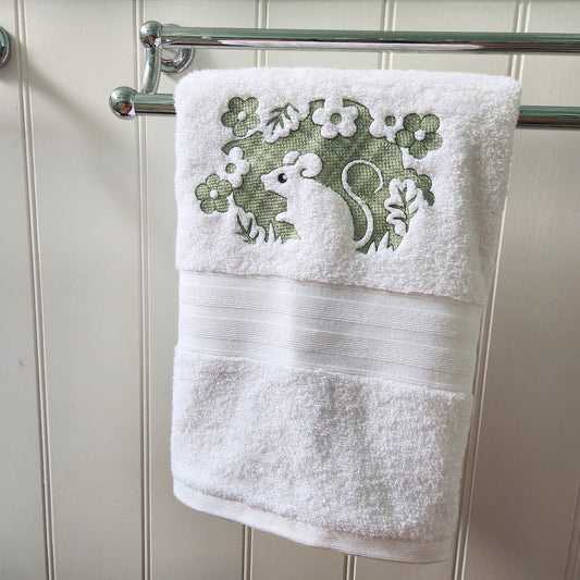 Mouse Embroidered Bath Towel Fall autumn flowers