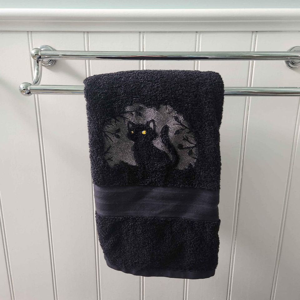 Cat Embroidered Bath Towel black shadows