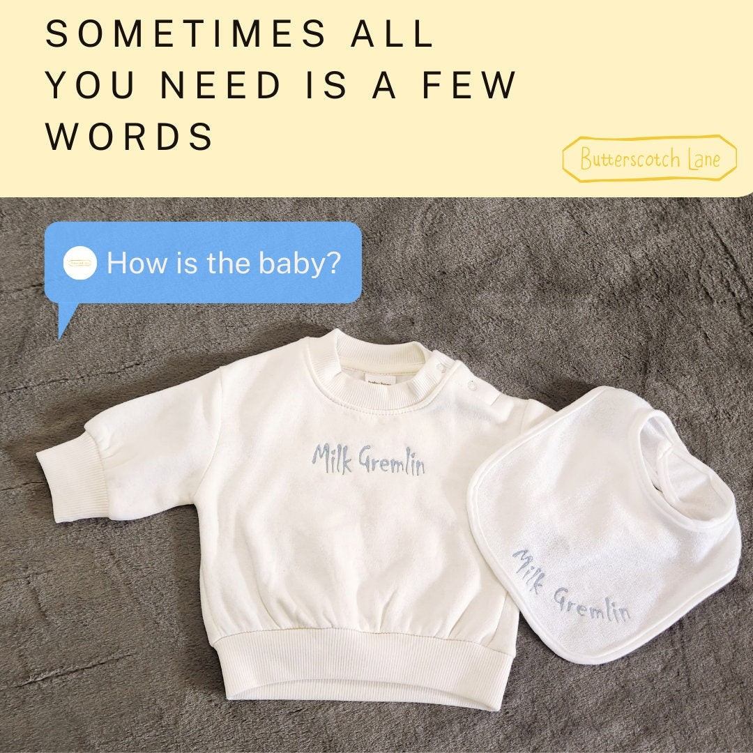 Milk Gremlin Embroidered Sweatshirt and Bib Set