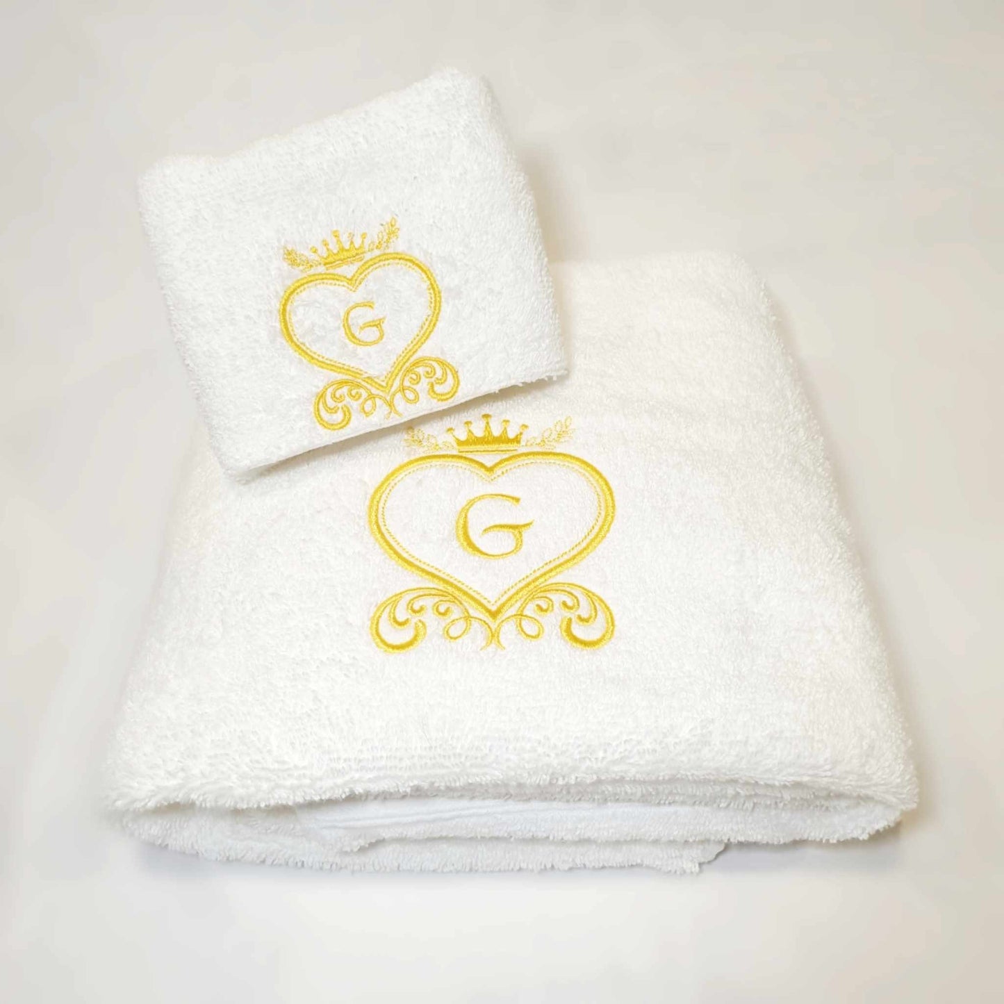 Monogram embroidered initial towel set baby shower gift present Gold heart