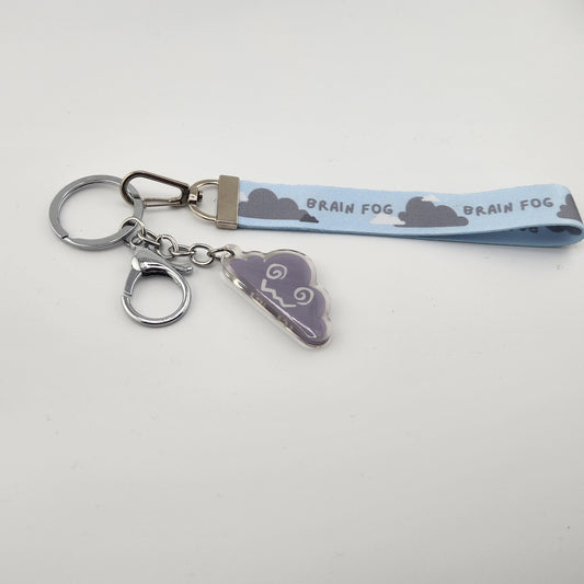Brain fog wristlet ADHD keychain lanyard blue cloud