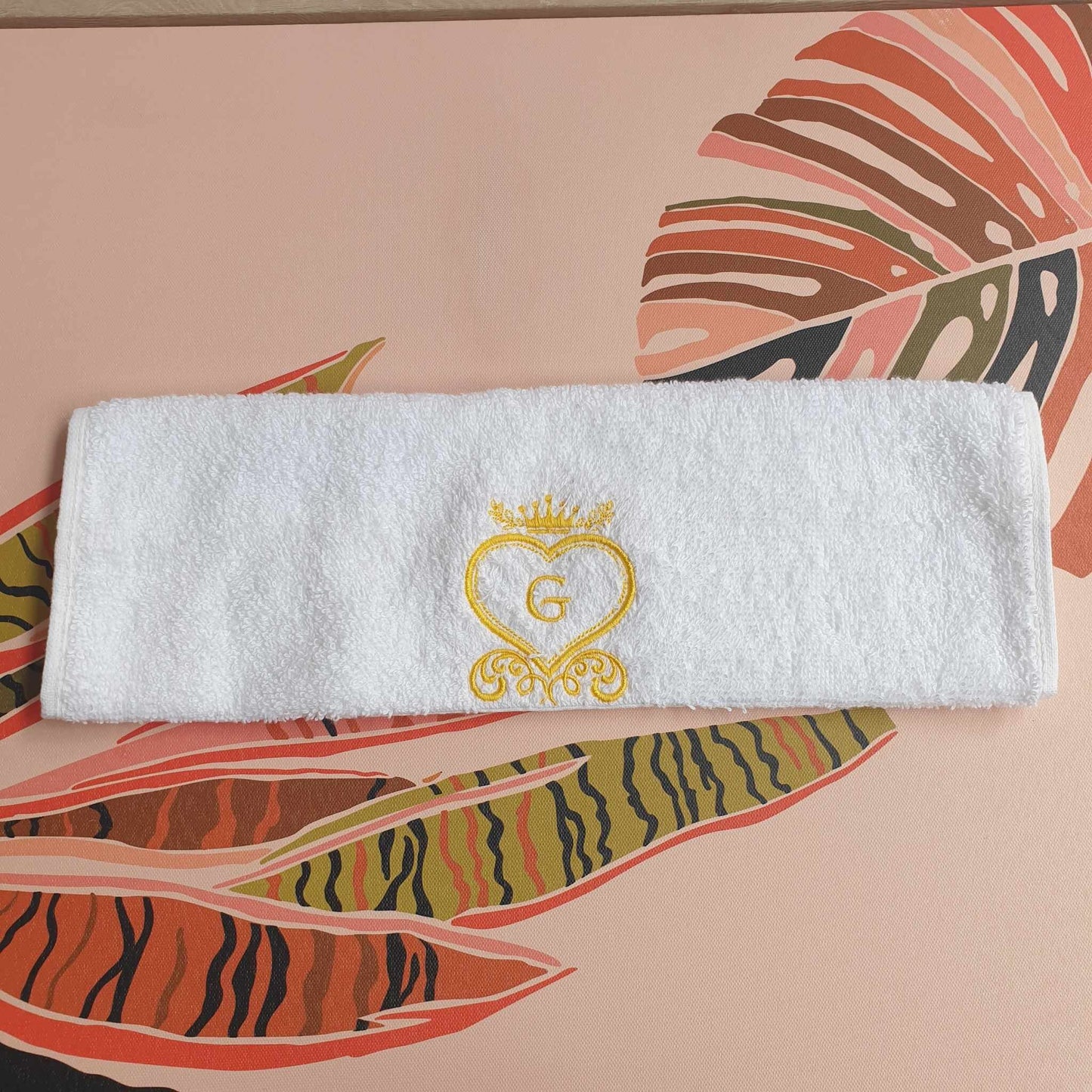 Monogram embroidered initial towel set baby shower gift present Gold heart